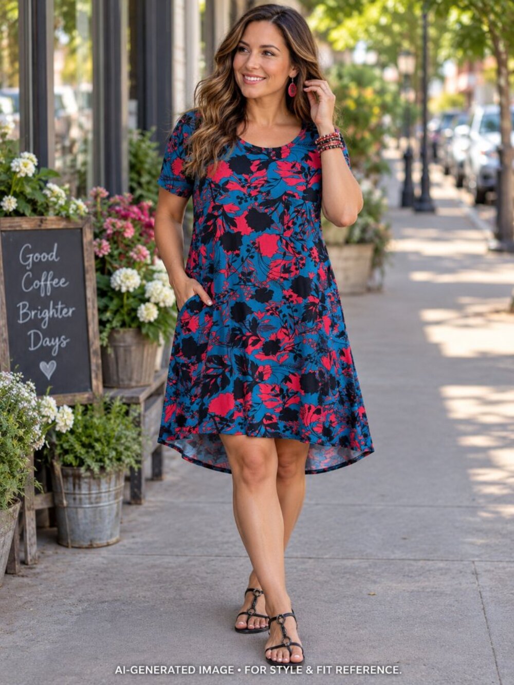 LuLaRoe Teal Coral Black Floral Carly Dress